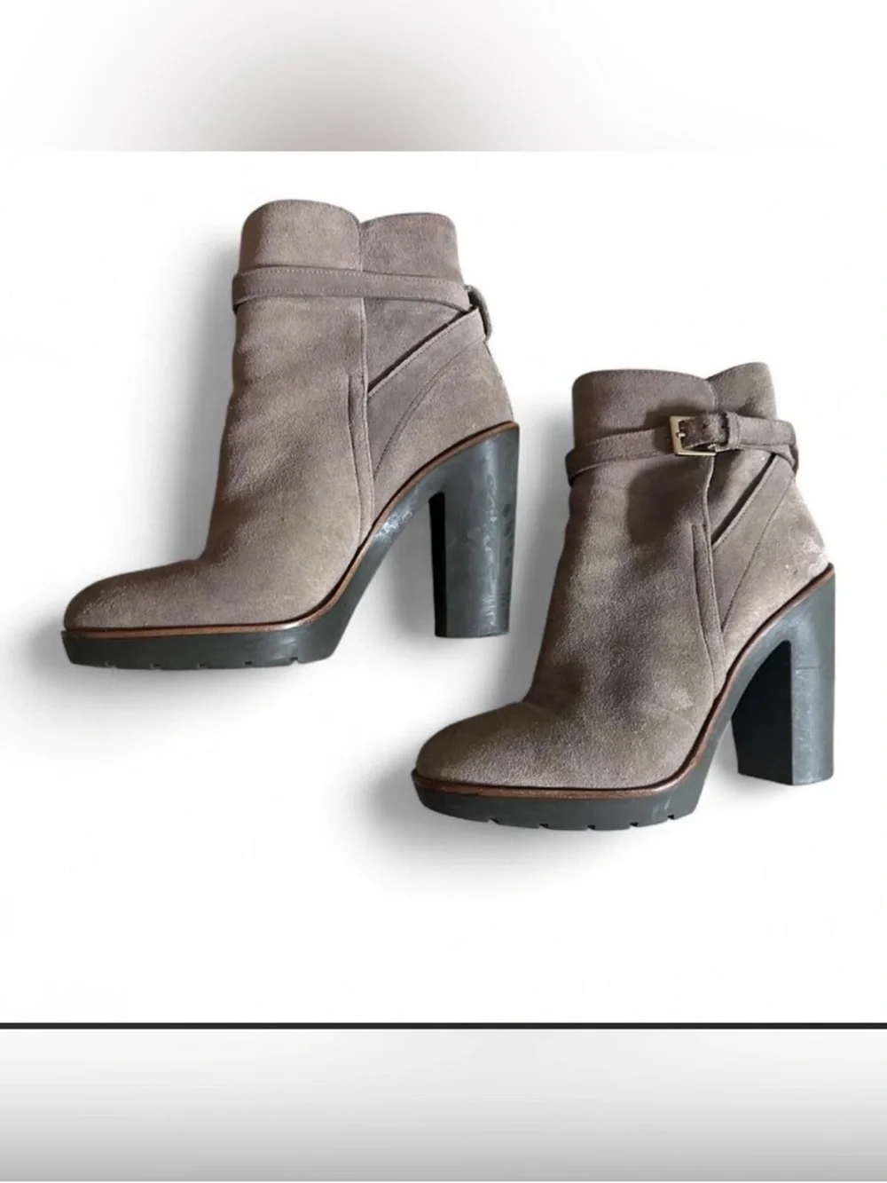 kate spade Gray Suede Buckle Ankle Boot with Block Heel